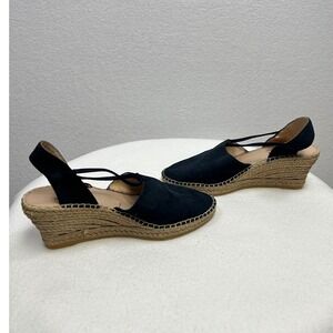 Viguera Black Suede Wedge Espadrille Sandals Women Size 39 8.5 Made in Spain